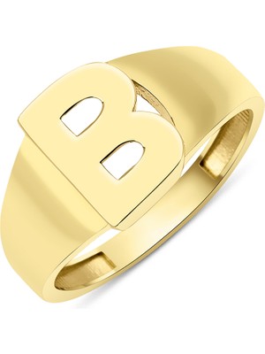 Fiyonk Kuyumculuk 14 Ayar Altın Taşsız B Harfli Yüzük