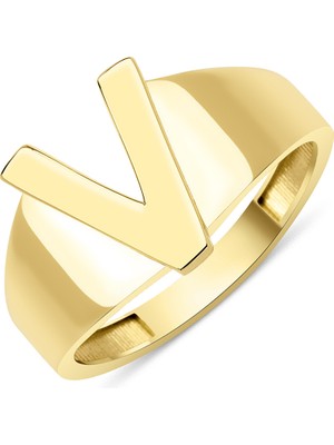 Fiyonk Kuyumculuk 14 Ayar Altın Taşsız V Harfli Yüzük