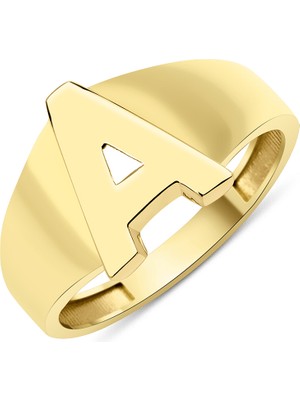 Fiyonk Kuyumculuk 14 Ayar Altın Taşsız A Harfli Yüzük