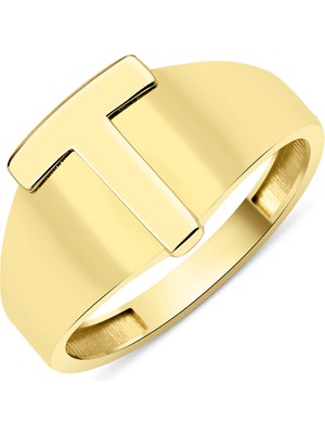 Fiyonk Kuyumculuk 14 Ayar Altın Taşsız T Harfli Yüzük