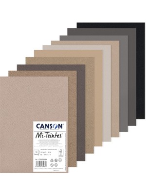 Canson Mi-Teintes 160GR A4 Renkli Çizim Kağıt Çift Taraflı Petek ve Ince Taneli 10 Assorted Renkler