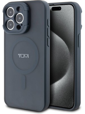 Tumi iPhone 15 Pro Max Uyumlu Kılıf Tumı Lisanslı Magsafe Özellikli Kamera Standlı Buzlu Mat Kapak Mavi