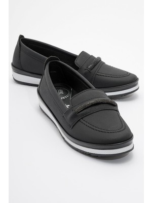 Ccway Tek Taşlı Kadın Günlük Ayakkabı  Siyah Kot