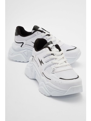 Ccway Kadın Anorak Spor Ayakkabı Beyaz Siyah