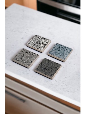 Baum Atelier Dark Terrazzo Doğal Taş Traverten Bardak Altlığı 4 Lü Set