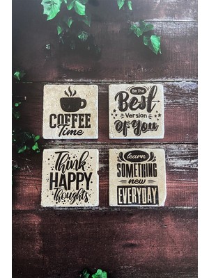 Baum Atelier Kahve Modu Doğal Taş Traverten Bardak Altlığı 4 Lü Set