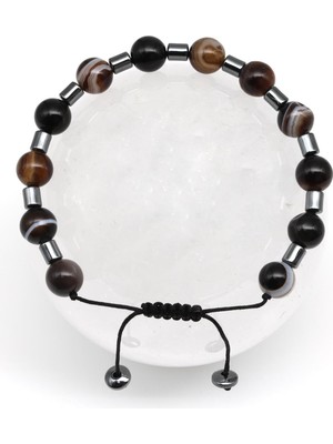 Alibaba Doğaltaş Akik - Hematit Doğal Taş Makrome Örme Bileklik Küre Kesim