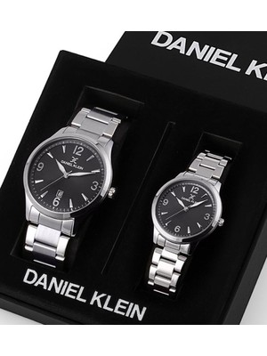 Daniel Klein Çelik Bilezik Siyah Kadranlı Metalik Özel Kutusunda Sevgili Kol Saati Seti