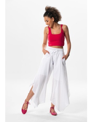Eliş Şile Bezi Güzide Şile Bezi Lastikli Simetrik Paça Yazlık Şalvar Beyaz Byz
