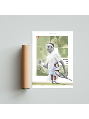 Kaynock Roger Federer, Tenis Poster Tablo 21 x 30 cm  - Siyah Çerçeveli