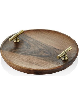Setabianca Ahşap Kulplu Yuvarlak Tepsi Bronz 30X30X7CM