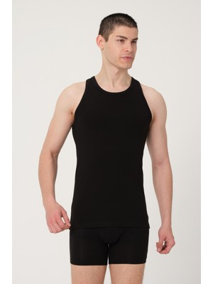 Fsm1453 Erkek Pamuklu Süprem Penye Slim Fit Halter Yaka Sporcu Likralı Atlet 2'li - 1004