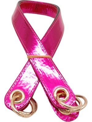 Angel Çanta Aksesuar Parlak Rugan Deri Kuş Gözlü Çift Çanta Sapı Fuşya Renk Light Gold Metalli