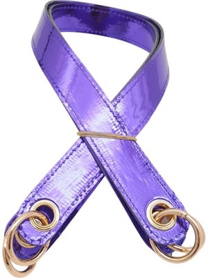 Angel Çanta Aksesuar Parlak Rugan Deri Kuş Gözlü Çift Çanta Sapı Mor Renk Light Gold Metalli