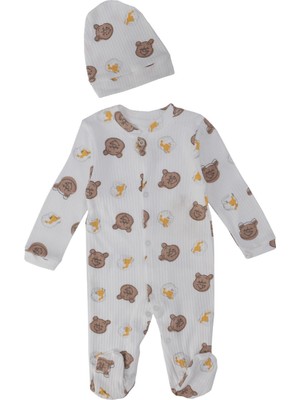 Bebelop Unisex Bebek Winie The Pooh Baskılı Şapkalı Çıtçıtlı Patikli Tulum
