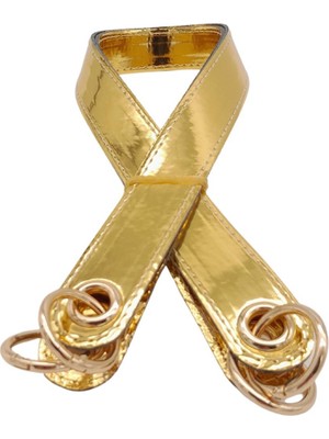 Angel Çanta Aksesuar Parlak Rugan Deri Kuş Gözlü Çift Çanta Sapı Gold Renk Light Gold Metalli