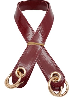 Angel Çanta Aksesuar Parlak Rugan Deri Kuş Gözlü Çift Çanta Sapı Bordo Renk Light Gold Metalli