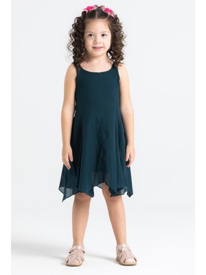 Askılı Vual Emel Yazlık Çocuk Elbise Petrol Ptrl