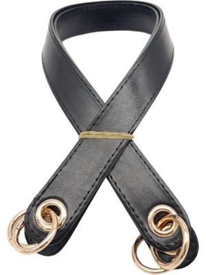 Angel Çanta Aksesuar Parlak Rugan Deri Kuş Gözlü Çift Çanta Sapı Siyah Renk Light Gold Metalli