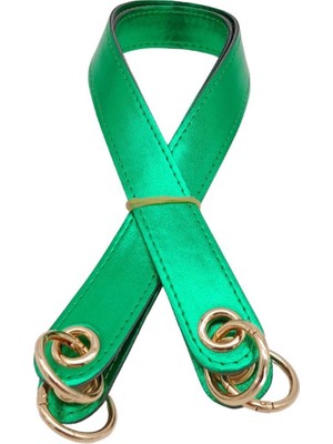 Angel Çanta Aksesuar Parlak Rugan Deri Kuş Gözlü Çift Çanta Sapı Yeşil Renk Light Gold Metalli