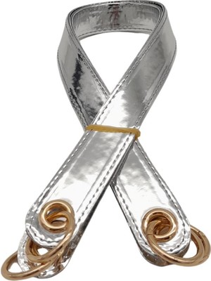 Angel Çanta Aksesuar Parlak Rugan Deri Kuş Gözlü Çift Çanta Sapı Gri Renk Light Gold Metalli