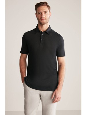 Hemington Saf Keten Siyah Polo Yaka T-Shirt