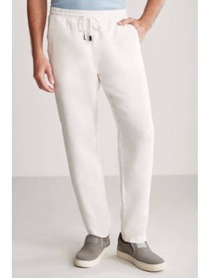 Hemington Saf Keten Bağcıklı Kırık Beyaz Pantolon