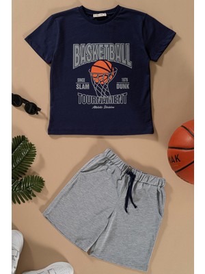 For You Kids Basketboll Baskılı Lacivert Tshirt Şort Takım