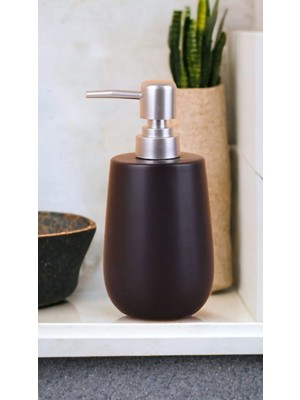 Mucha Stone Lüks Camsı Mat Seramik Banyo Mutfak Sıvı Sabunluk Bulaşık Deterjanlık Gümüş Silver Kapak