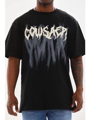 Tarz Yeri Unisex Baskılı Oversize T-Shirt - Siyah