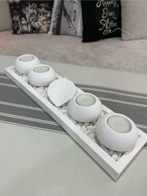 Nidage Beyaz El Yapımı 4'lü Beton Tabaklı Beton Mumluk Set Beton Tealight Set Taşlar ve Mumlar Dahildir. B