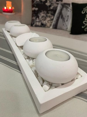 Nidage Beyaz El Yapımı 4'lü Beton Tabaklı Beton Mumluk Set Beton Tealight Set Taşlar ve Mumlar Dahildir. B