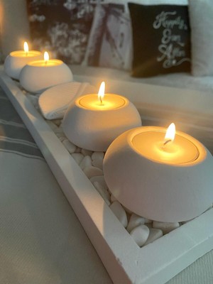 Nidage Beyaz El Yapımı 4'lü Beton Tabaklı Beton Mumluk Set Beton Tealight Set Taşlar ve Mumlar Dahildir. B