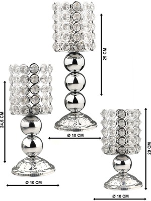 Nidage 3 Parça Leman 3.lü Set Mumluk Krom Kristalli Tek Ebat Bej Metal