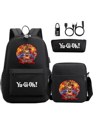 Songli 31 44CMX27CMX13CM Yeni Anime Yu-Gi-Oh 3 Adet USB Anti-Hırsızlık Kilidi Erkek Kız Çocuklar Okul Kitap Çantaları Seyahat Sırt Çantası Omuz Çantası Kalem Çantaları (Yurt Dışından)