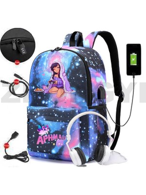 Songli 882-GXBU-H9 Popüler Kız Anime Harajuku Aphmau Oyun Sırt Çantası Öğrenci Anti Hırsızlık USB Şarj Kanvas Gizli Sakli Konusmalar Genç Hip Hop Kişiselleştirme Çantası (Yurt Dışından)