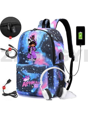 Songli 882-BUGD-H9 Popüler Kız Anime Harajuku Aphmau Oyun Sırt Çantası Öğrenci Anti Hırsızlık USB Şarj Kanvas Gizli Sakli Konusmalar Genç Hip Hop Kişiselleştirme Çantası (Yurt Dışından)