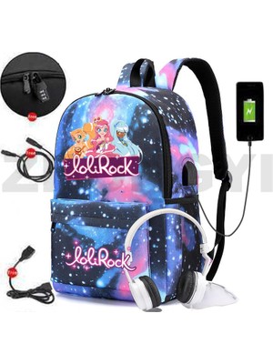 Songli LOLIROCK12 En Kaliteli Su Geçirmez Dizüstü Lolirockstar USB Şarj Sırt Çantaları Lolirock Anti Hırsızlık Okul Çantaları Kızlar Için Harajuku Sevimli Mochila (Yurt Dışından)