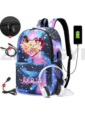 Songli LOLIROCK12 En Kaliteli Su Geçirmez Dizüstü Lolirockstar USB Şarj Sırt Çantaları Lolirock Anti Hırsızlık Okul Çantaları Kızlar Için Harajuku Sevimli Mochila (Yurt Dışından)