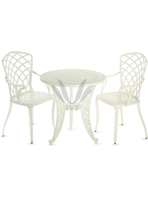 Ceritti Ferforje Görünümlü Masa ve Sandalye, Bahçe, Balkon ve Dış Mekanda Kullanılabilir, 2 Yıl Garantili, 150 kg Taşıma Kapasiteli, Plastik Yuvarlak Beyaz Masa ve Sandalye Takımı