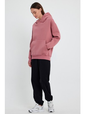 Kef Clothing Gül Kurusu Hoodie, Oversize Hoodie, Kadın Hoodie, Kanguru Cepli Kapüşonlu