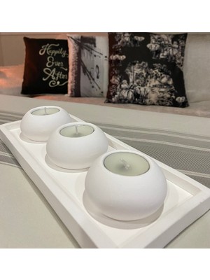 Nidage 3 Parça El Yapımı 3'lü Beton Tabaklı Beton Mumluk Set Beton Tealight Set Mumlar Dahildir Beyaz Beto