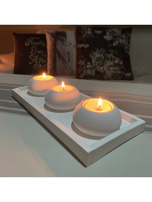 Nidage 3 Parça El Yapımı 3'lü Beton Tabaklı Beton Mumluk Set Beton Tealight Set Mumlar Dahildir Beyaz Beto