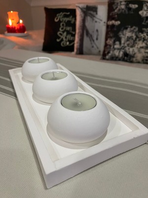 Nidage 3 Parça El Yapımı 3'lü Beton Tabaklı Beton Mumluk Set Beton Tealight Set Mumlar Dahildir Beyaz Beto