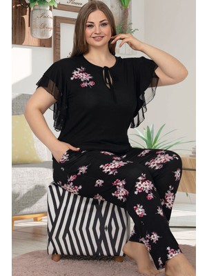 Jenny Daphne Lady Büyük Beden Kısa Kollu Uzun Pijama Takımı 10852