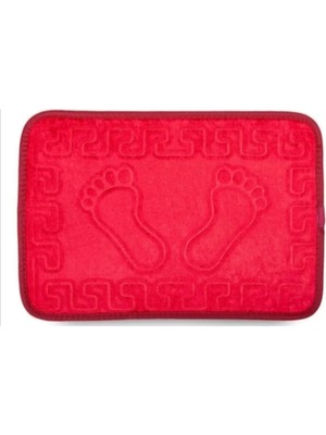 AY Home  Kaymaz Tabanlı  Ayak  Izli   Banyo Paspası  Kırmızı  Renk  40  x 60 cm Ebatında Kapı  Önü  Paspası Lavapaspası