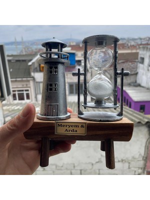 Keyfim Shop Kişiye Özel Dekoratif Deniz Feneri Tasarımlı Kum Saati-Gri