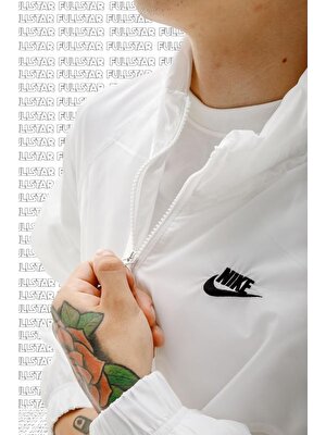 Nike Windrunner Loose Fit Men Jacket Yarım Fermuarlı Bol Kesim Erkek Astarsız Ceket Beyaz