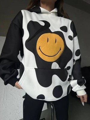 YS Innovation Smiley Face Kapüşonlu Sweatshirt - Siyah