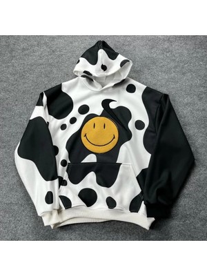 YS Innovation Smiley Face Kapüşonlu Sweatshirt - Siyah